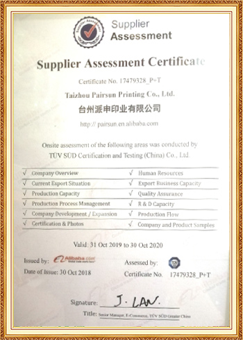 Supplier Assessment Certificate